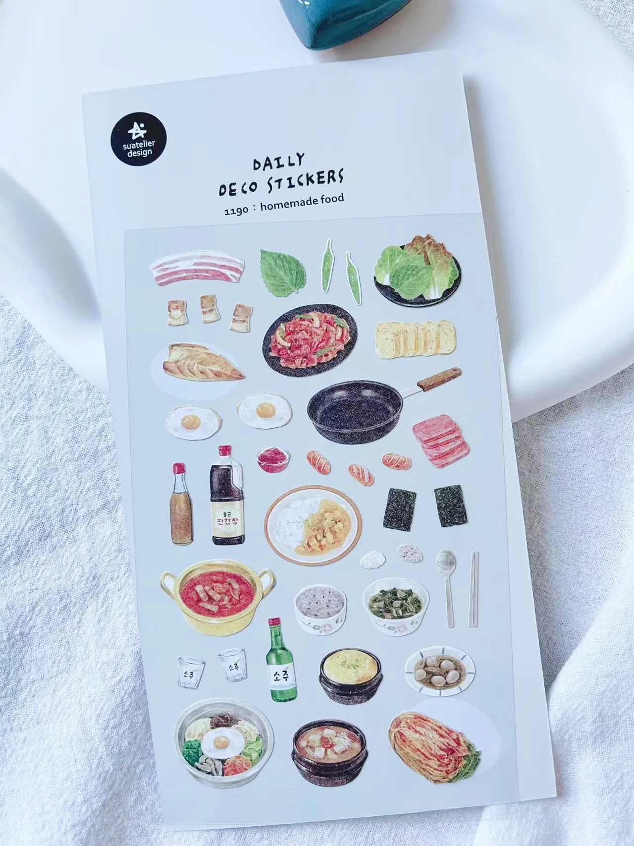 Suatelier-pegatina de comida hecha a mano de estilo coreano, diario basura, suministros para manualidades, pasteles de arroz para freír, diseño de sopa de miso, papelería DIY