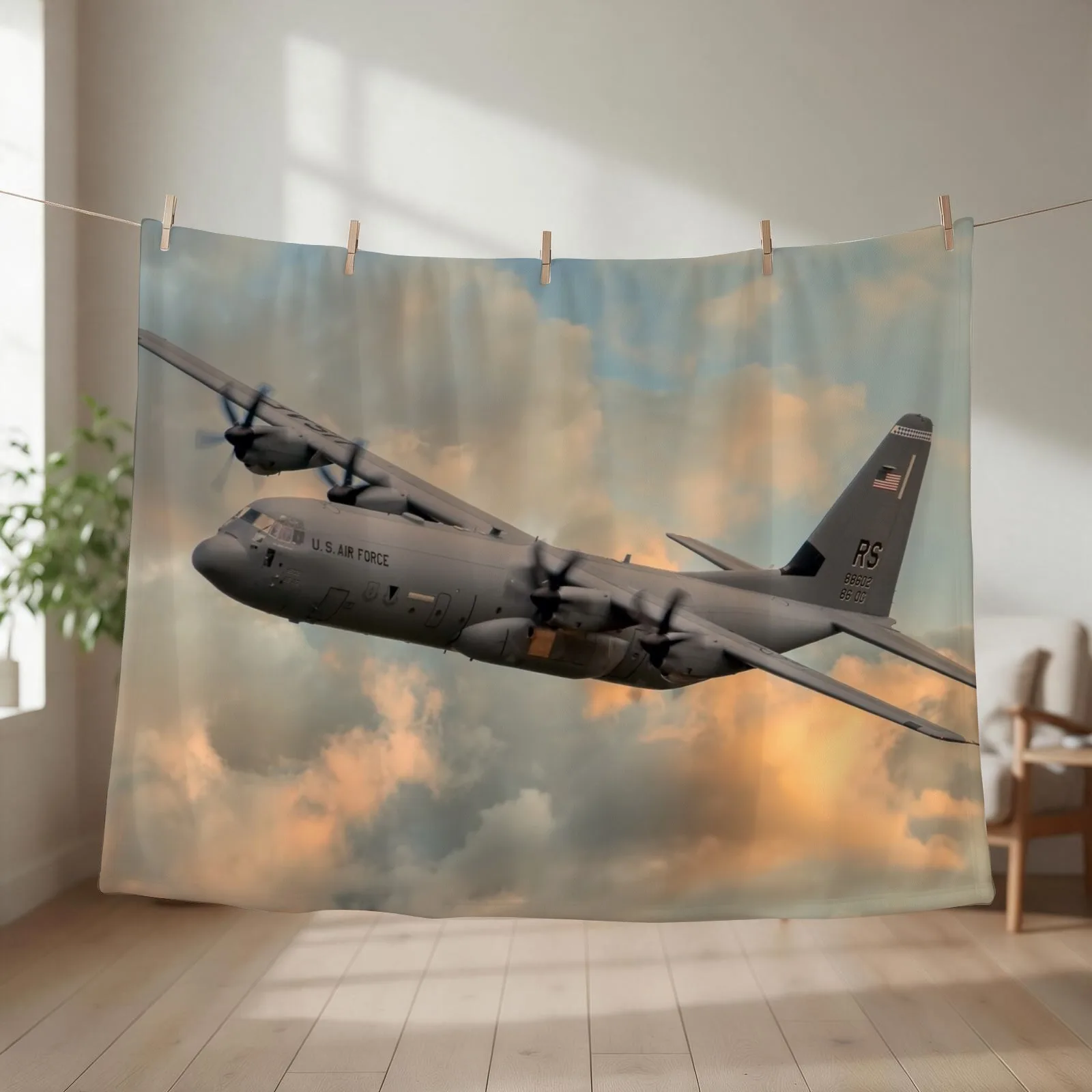 USAF C-130 Hercules Throw Blanket couch cozy soft plush fuzzy picnic outdoor blanket