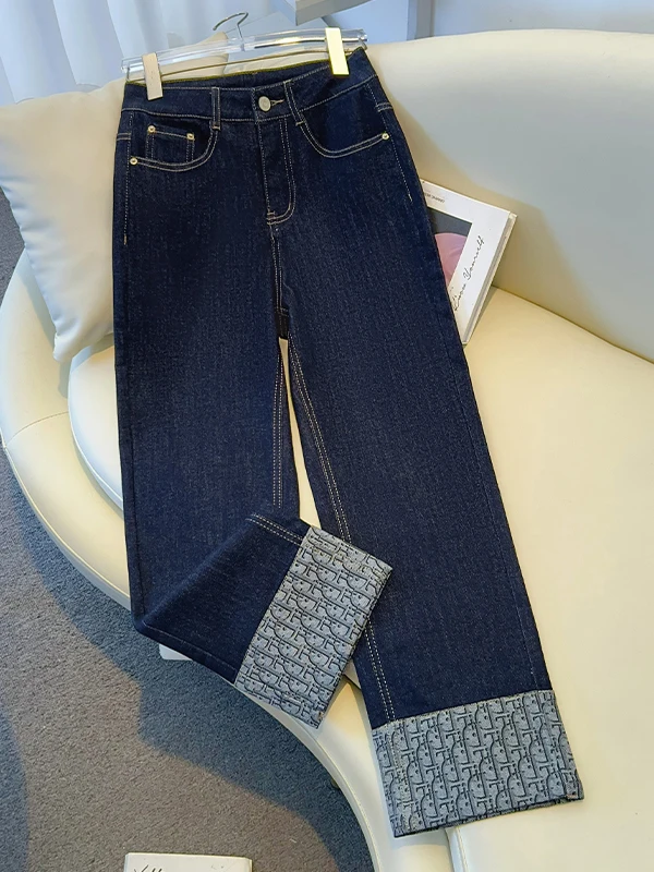 

Тонкие прямые джинсовые синие женские джинсы с высокой талией на молнии, повседневные износостойкие рваные брюки-трубы, осенняя мода