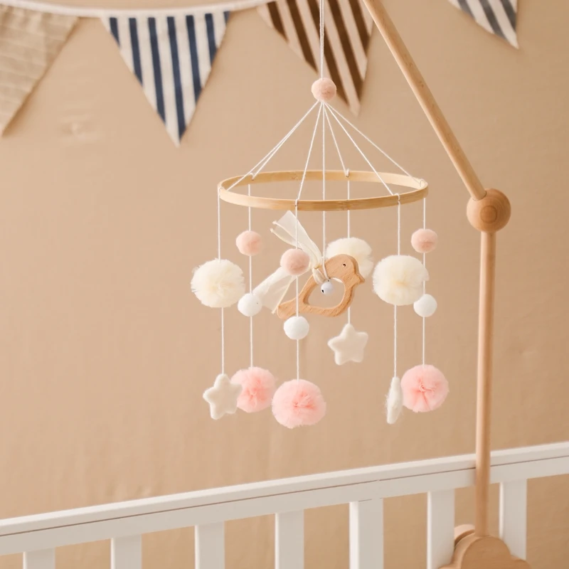 Baby Wooden Bed Bell Rattle Toys Soft Felt Rabbit Star Mobiles Crib Hanging Educational Toys Newborn Bed Bell Montessori Toys