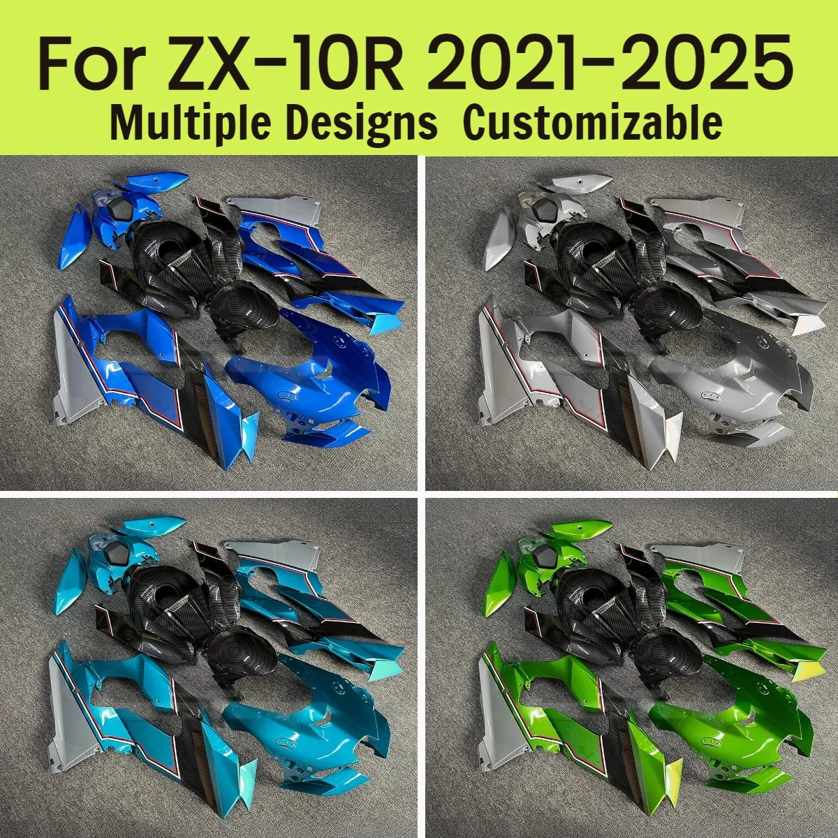 

Комплект обтекателей для мотоцикла Kawasaki ZX 10R 2021-2025: полный комплект кузовных деталей, включая инжекционные обтекатели, для ZX10R 21-25 (неоригинальный)