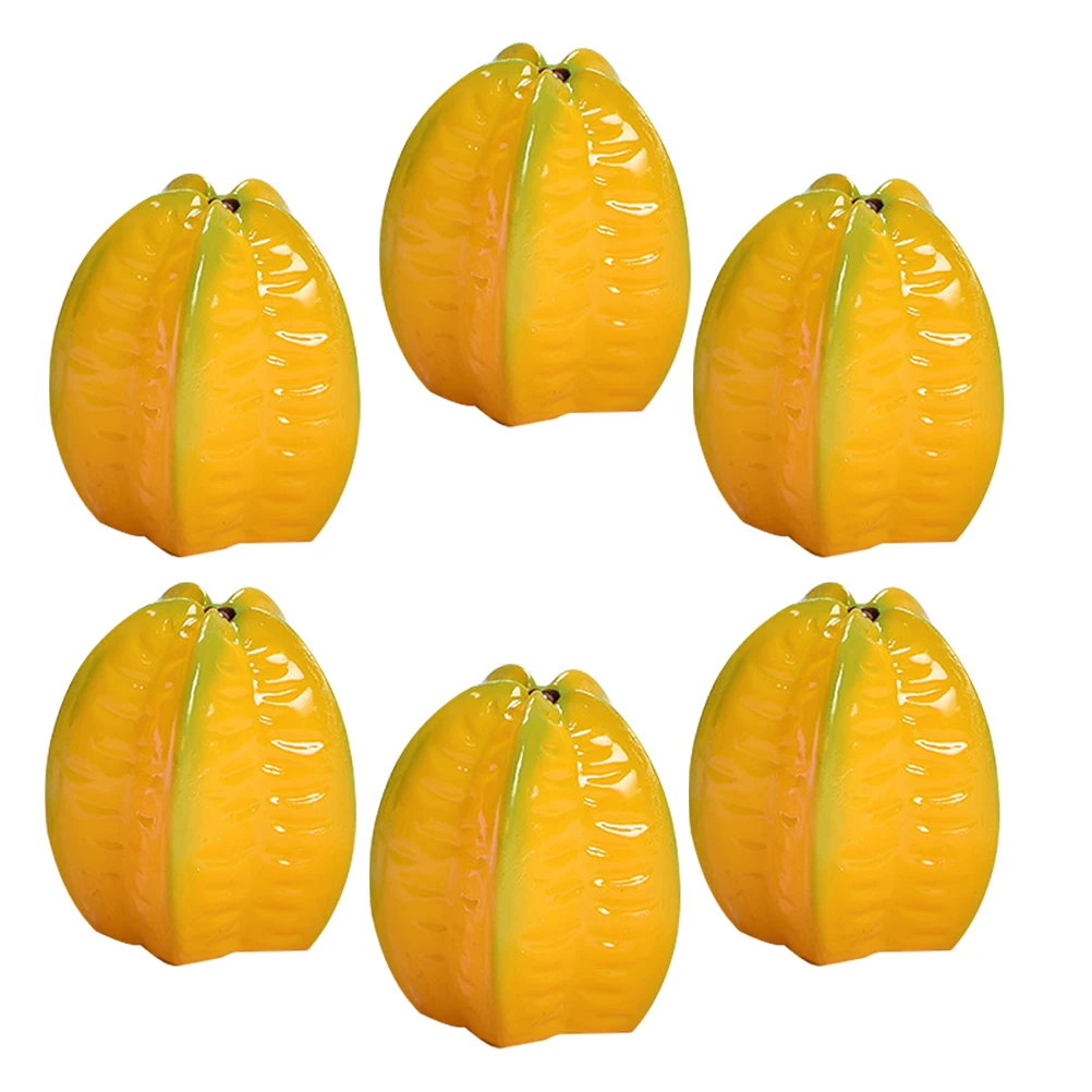 

6Pcs Fake Carambolas Realistic Resin Miniature Decorative Photo Props Home Store Counter Display Fake Carambolas