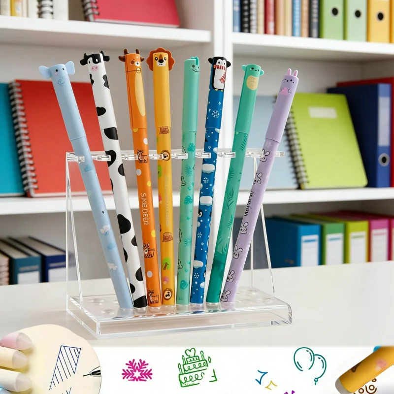 

Набор из 7 стираемых гелевых ручек в случайном стиле, забавные письменные принадлежности, забавные канцелярские принадлежности, ручки с тонким кончиком, гладкое письмо, красочные чернила, лев, слон, олень, корова, динозавр