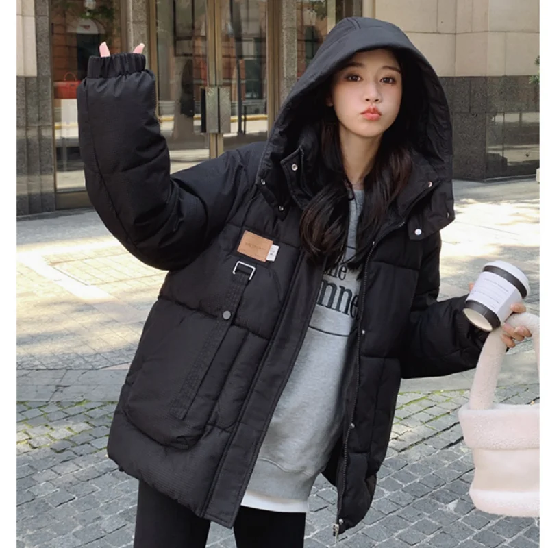 Women Khaki Down Jacket Fashion WhiteThickening Warm Feather Female Duck Down Comfortable Short Solid 2023 Winter Hooded Outwear