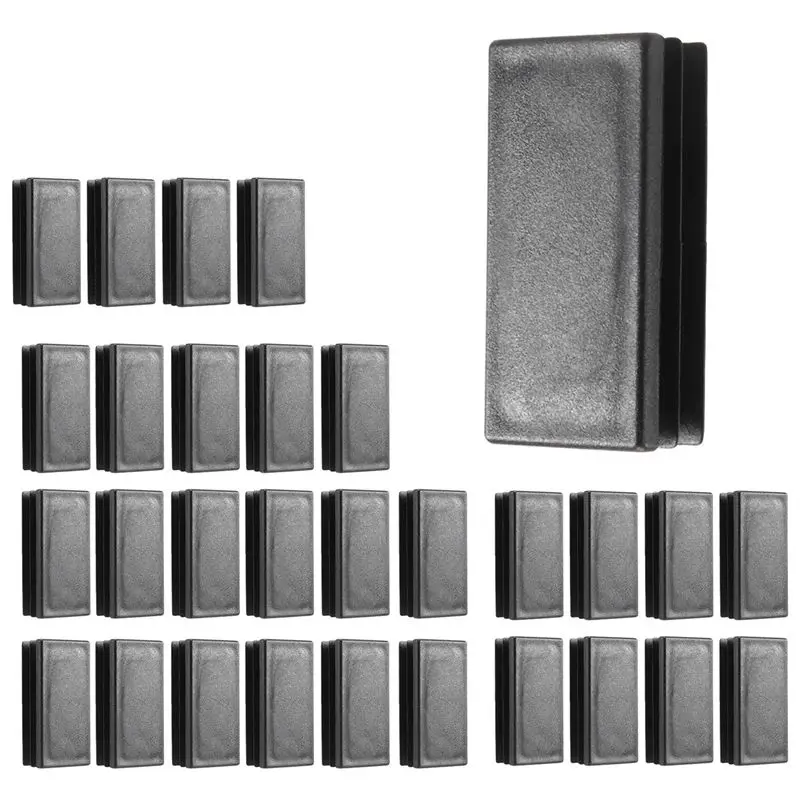 A74E-Plastic Rectangle Blanking End Tube Caps Inserts 25X50mm 30Pcs Black