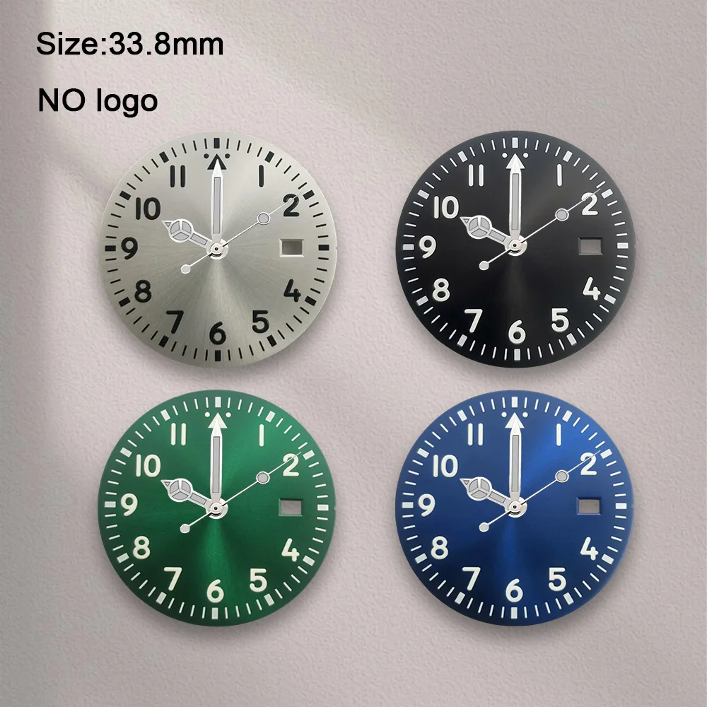 33.8mm No Logo Blank Dial For NH35 Movement Custom Logo Green Luminous Watch Dials Hands Watch Repair Tools