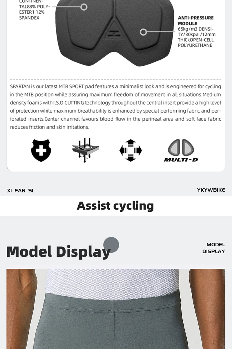 Ykywbike Herren Radhose Fahrradunterwäsche Belgien Hochelastisches Schwammpolster Stoßfeste MTB-Shorts Mountainbike-Unterwäsche – Detail 5