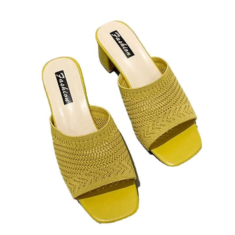 Women Slippers  Closed Toe Comfort Slippers Women Fashion Fly Weave Outdoor Sandals Women Medium Heel Slippers 2024