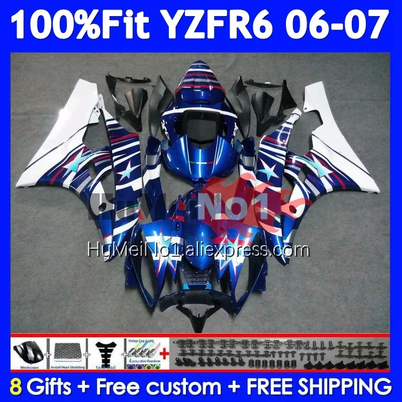 Injection Fairing For YAMAHA YZF-R6 YZF R White blue 6 YZF R6 600 600CC 357No.16 YZF600 YZFR6 06 07 YZF-600 2006 2007 OEM Body