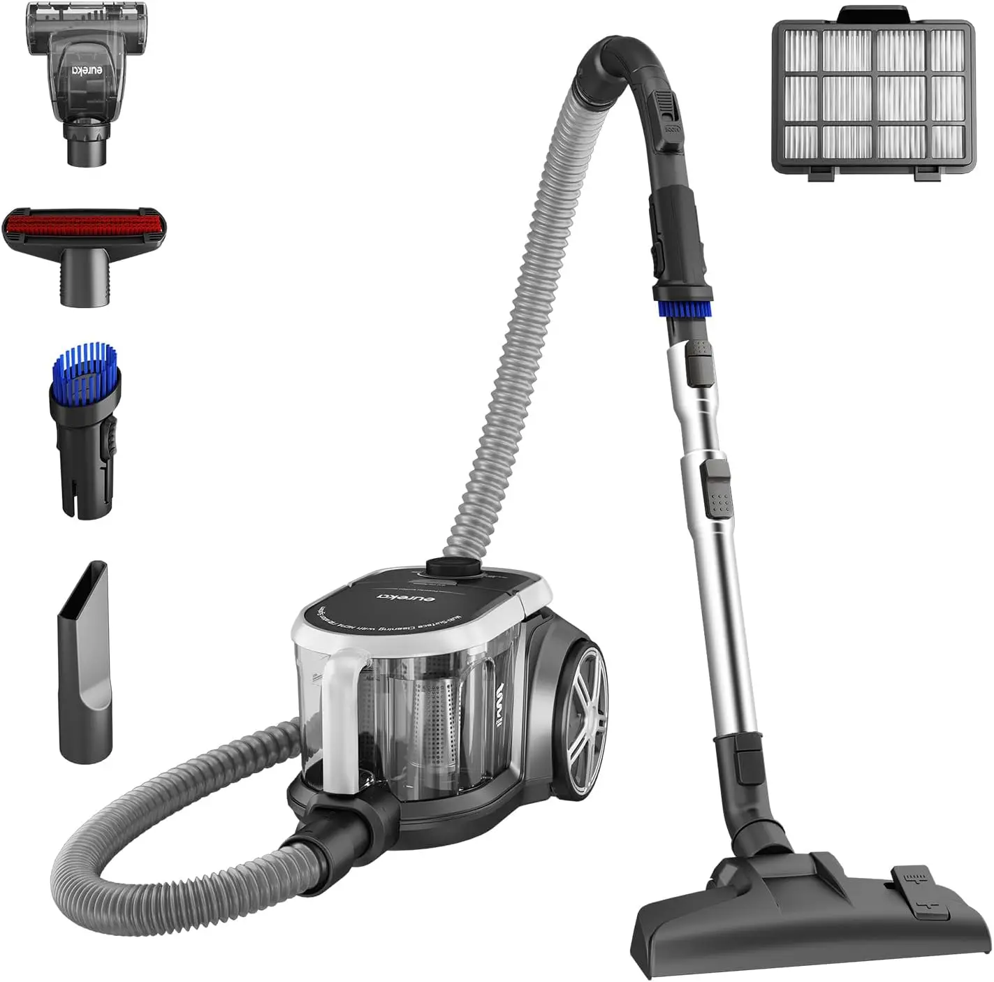 

Powerful 16kPa Bagless Canister Vacuum, Lightweight for Carpets & Hard Floors, Silver/Black