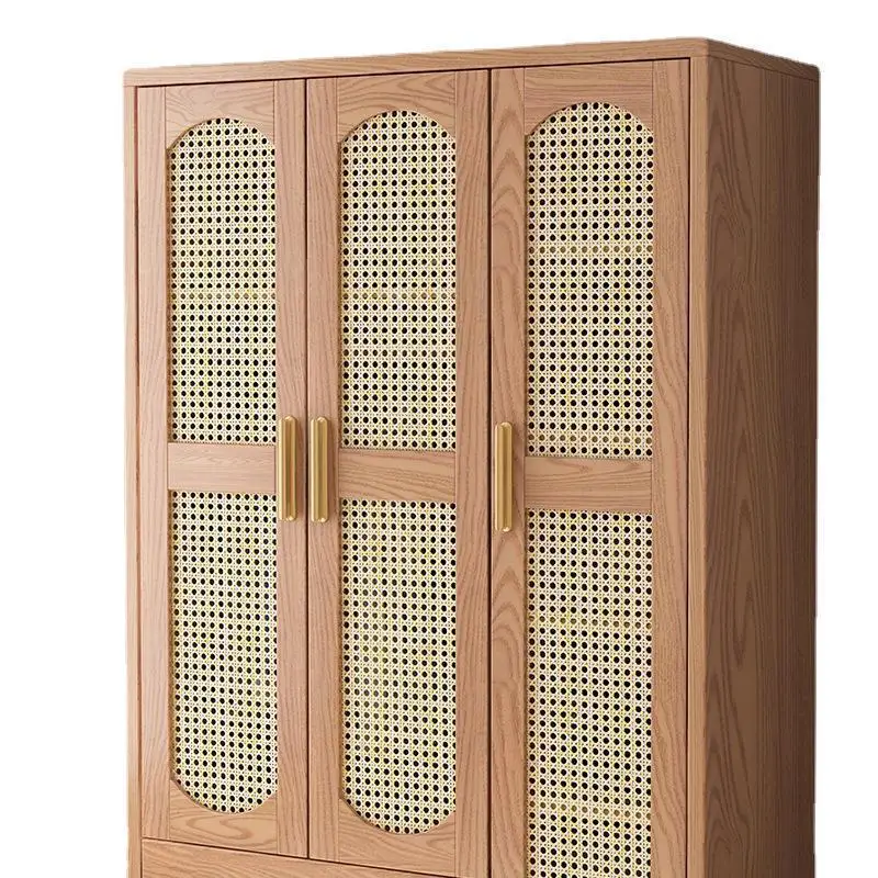

Nordic ash wood wardrobe solid wood rattan door wardrobe simple small apartment bedroom storage cabinet