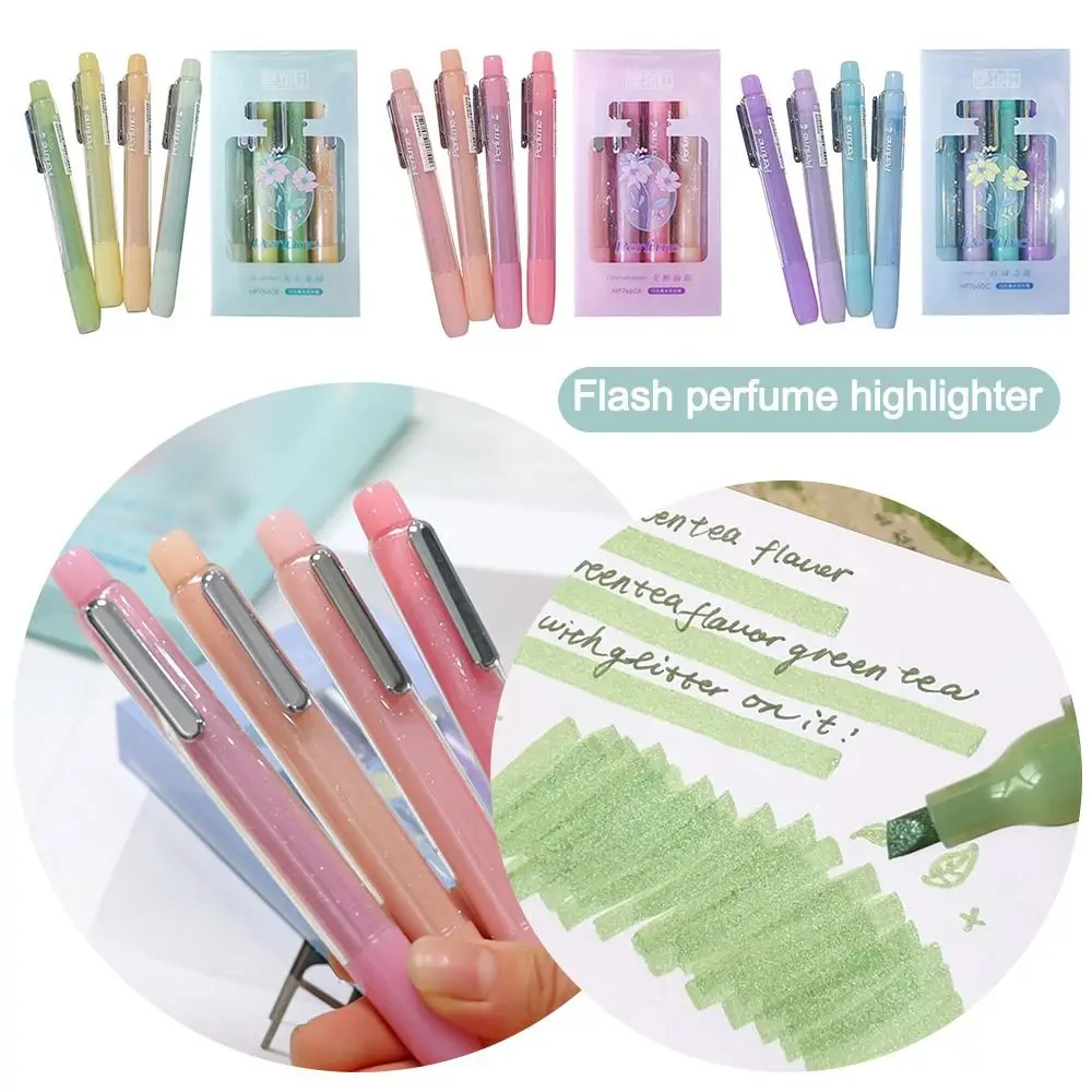 

4Pcs Creative Color Glitter Highlighter Mark Key Points DIY Art Colorful Gel Pen Set Fluorescent Pen Gifts