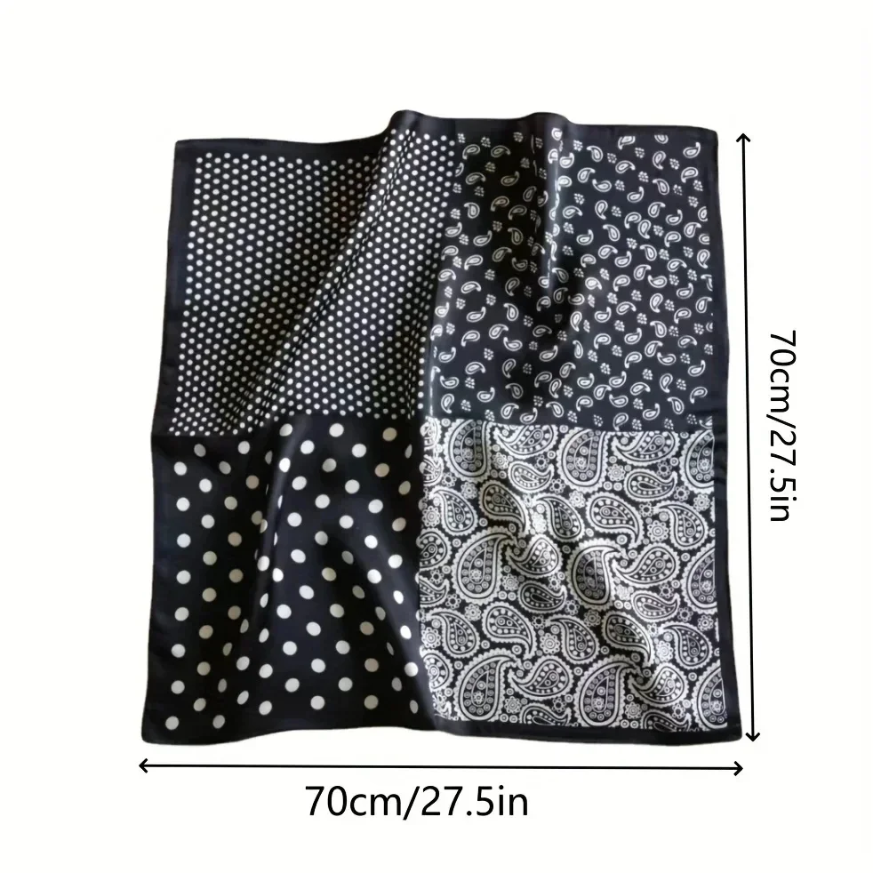 Luxury Polka Dot Paisley Print Square Scarf Black White Thin Decorative Neck Scarf Hairbands Sunscreen Headscarf For Women