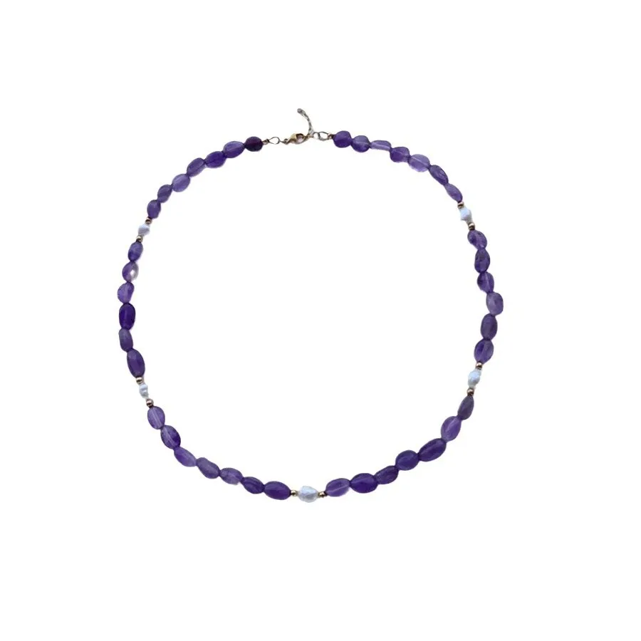 Trend Elegant Jewelry Handmade Wedding Imitation Pearl Necklace For Women Fashion Natural Purple Stone Choker Necklace N0497