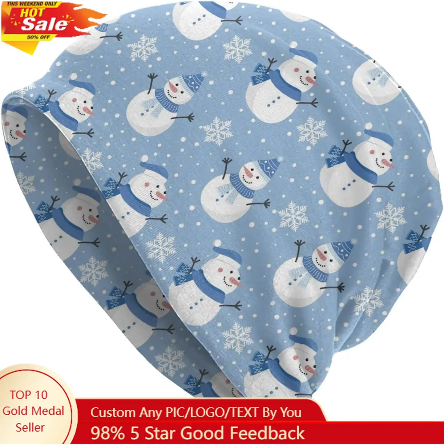 

Christmas Cute Snowman Beanie Hats Standard Closed Chemo Knitted Hats Baggy Slouchy Skull Cap Cancer Headwear for Women Men