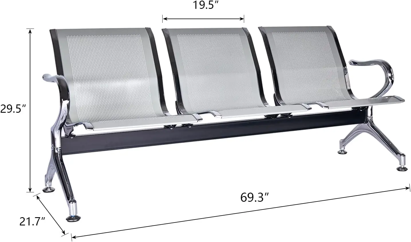 3-Seat Waiting Room Chairs - Waiting Room Chairs with Arms Airport Reception Chairs Reception Bench, Lobby Bench Seating for Off