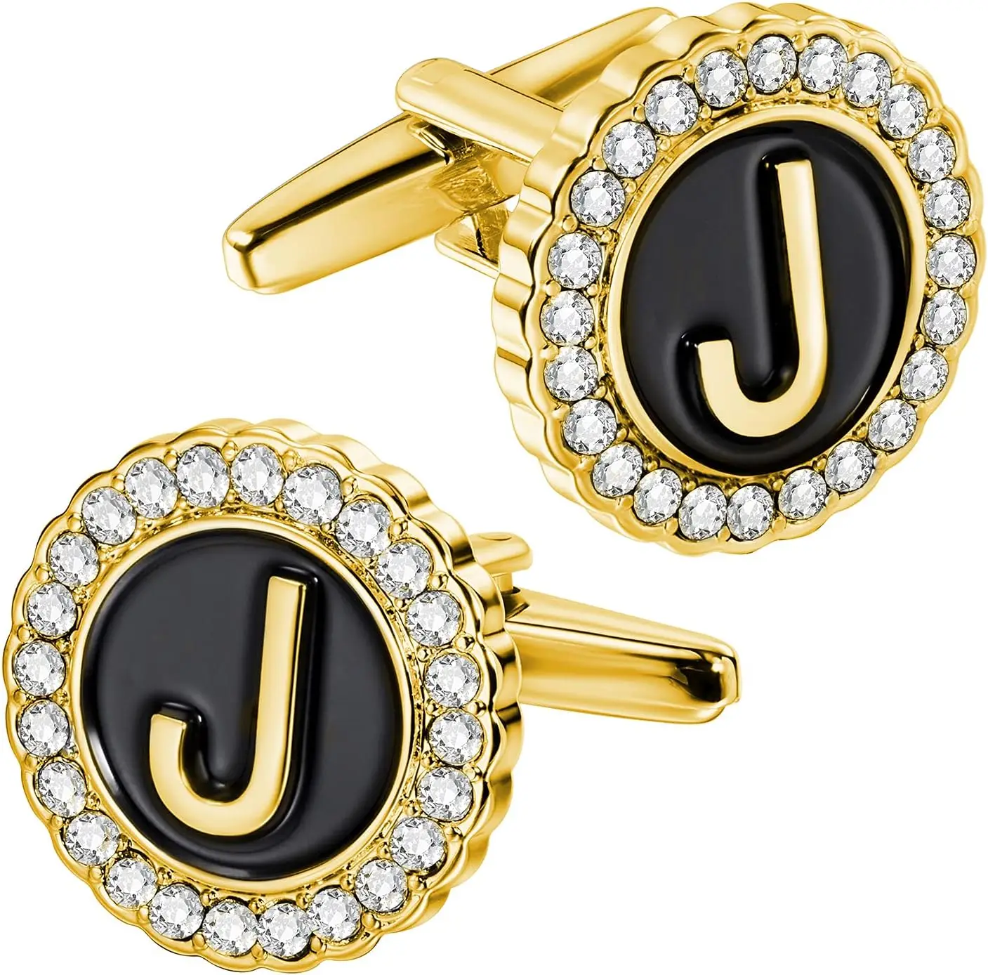 

A-Z Initial Cufflinks with Clear Crystal, Silver Tone, for Men Women French Shirt Business Gift