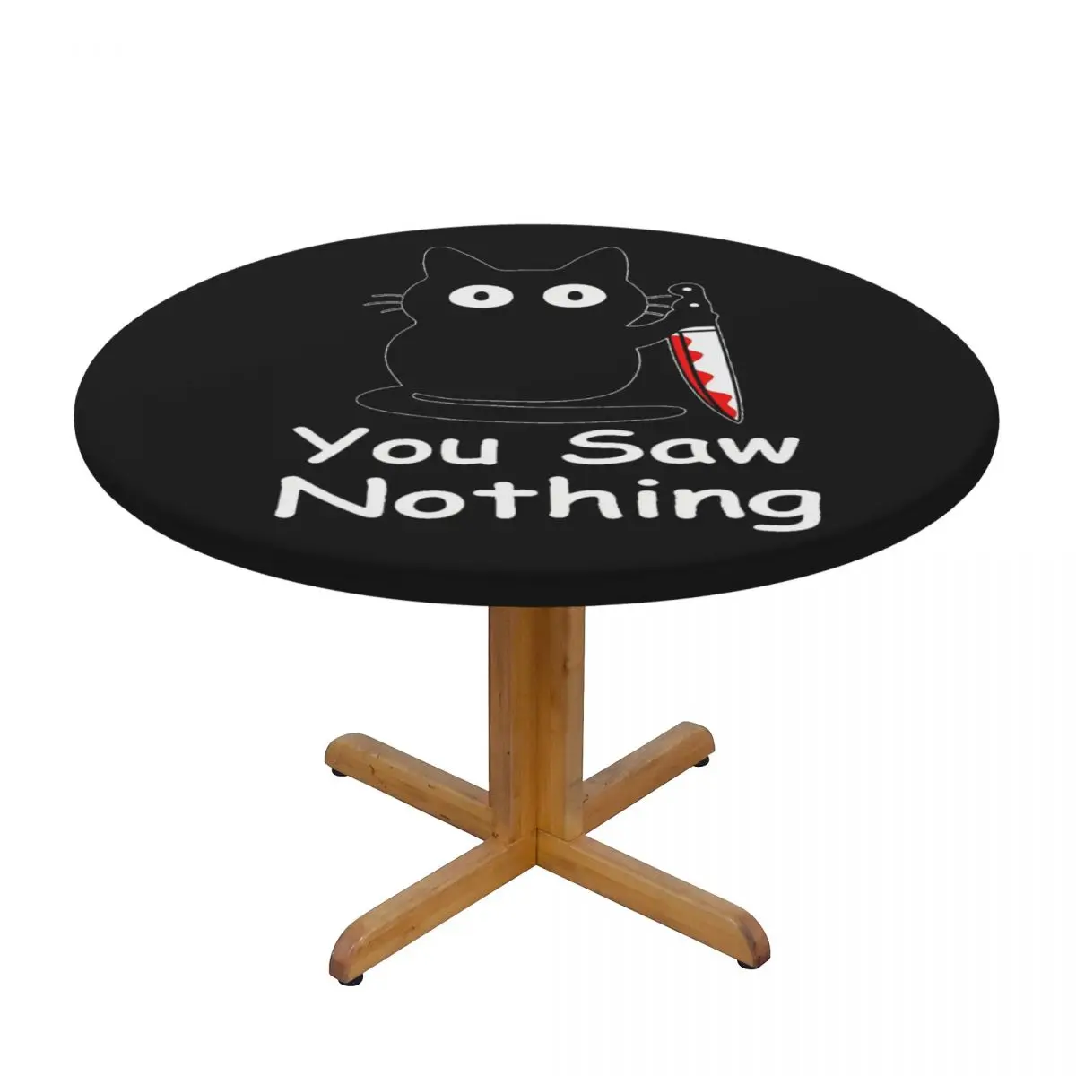 Black Cat Murder Cat You Saw Nothing Waterproof Round Tablecloth Oilproof Table Cloth for Kitchen Events Dining Table Cover