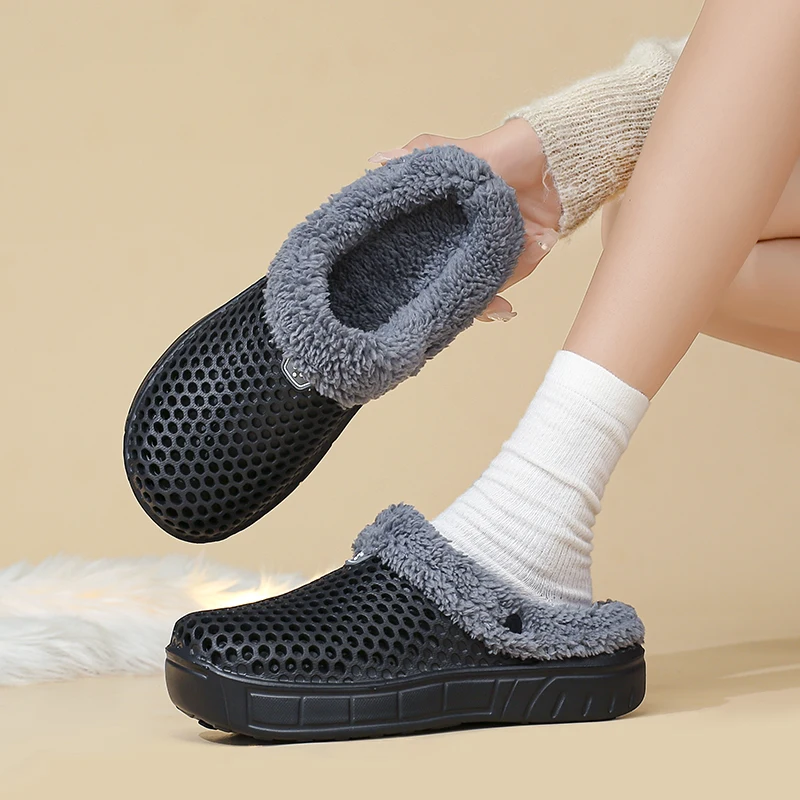 Winter Couple Fuzzy Slippers Women Men, Warm Fur Lined Mule House Shoes for Indoor Outdoor Cozy Comfortable Non-Slip Soft Slippe image 4