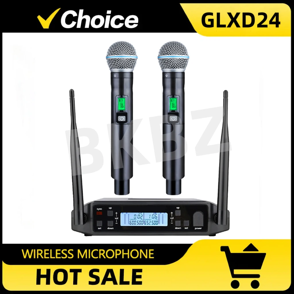 GLXD24-A58 Microfono wireless professionale in metallo 600 MHz Microfono portatile UHF a doppio canale Home Party Karaoke
