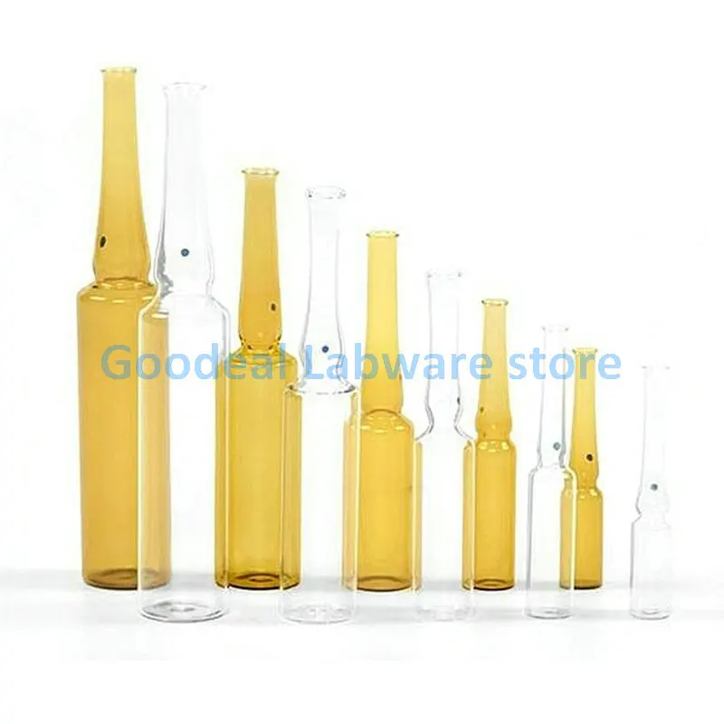 20/30/50/100pcs Lab Clear/Brown Glass Curved Neck 1/2/5/10/20ml Ampoule Bottle, Injection Bottle Used To Hold Liquid Medicine