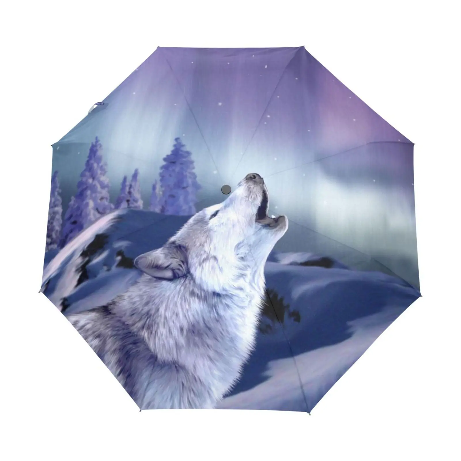 

Aurora Night Wolf Howling Travel Umbrella Rain Women Automatic Three Folding Umbrella Male Outdoor Portable Parasol Parapluie