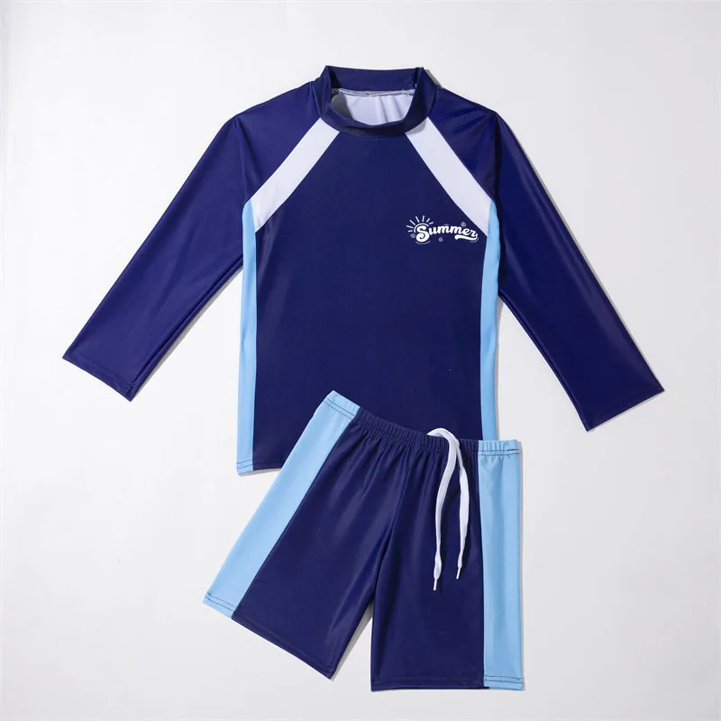 Boys Swimsuit Set Girls Long Sleeve Shorts Swimwear 2 Pieces Summer Quick-Drying Split Swimsuit Children's Fashion Surf Clothing