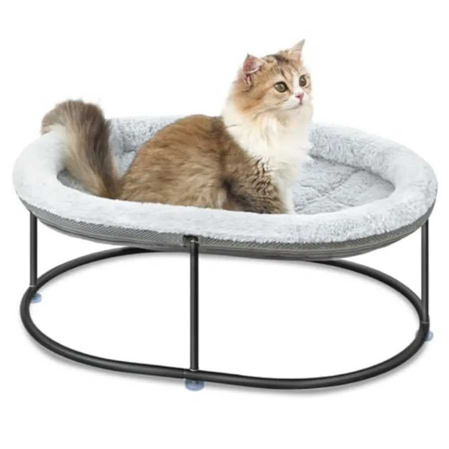Erhöhtes Katzenbett für drinnen, flauschiges, warmes Kuschelbett mit abnehmbarem Kissenbezug, tragbares, erhöhtes Haustierbett zum Schlafen
