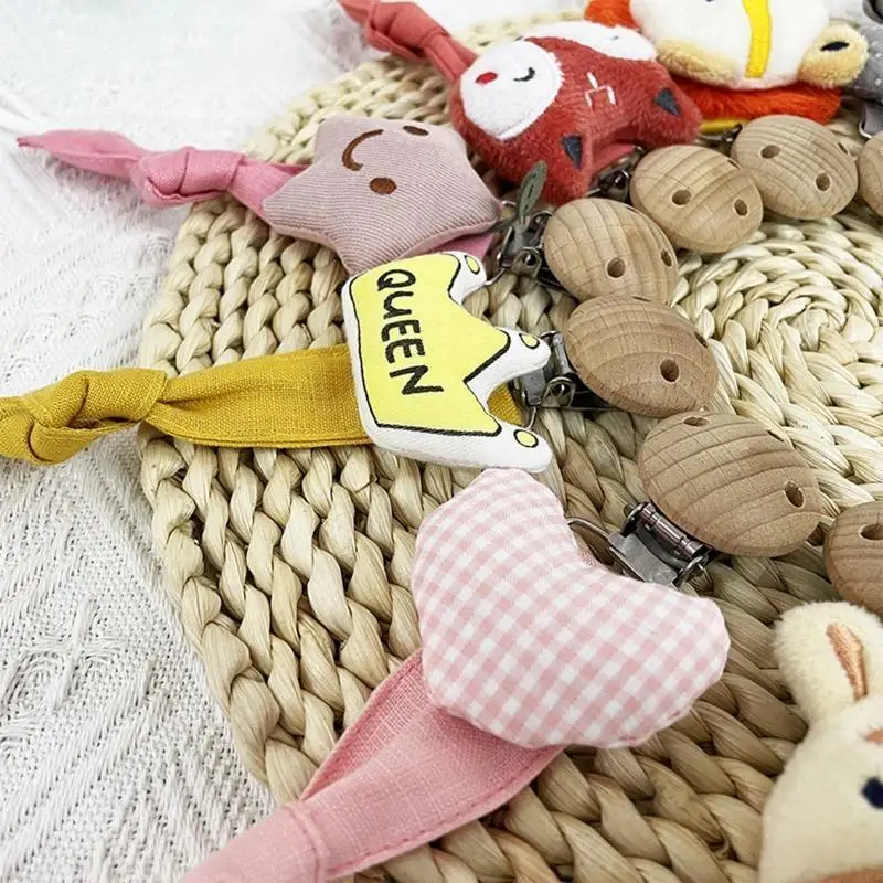 

A5YC Baby Pacifier Clip for Infant Newborn Toddlers Cotton Wooden Pacifiers Chain Nipple Soother Dummy Holder Boys Girls Shower