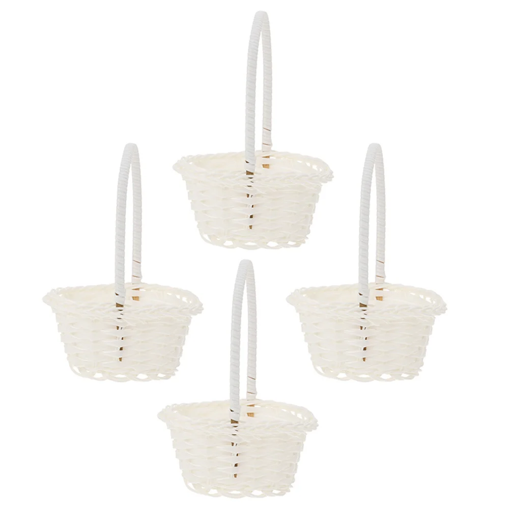 

4pcs Woven Flower For Wedding Party Portable Handheld Rattan Style Storage Basket Photo Prop Flower Arrangement Holder