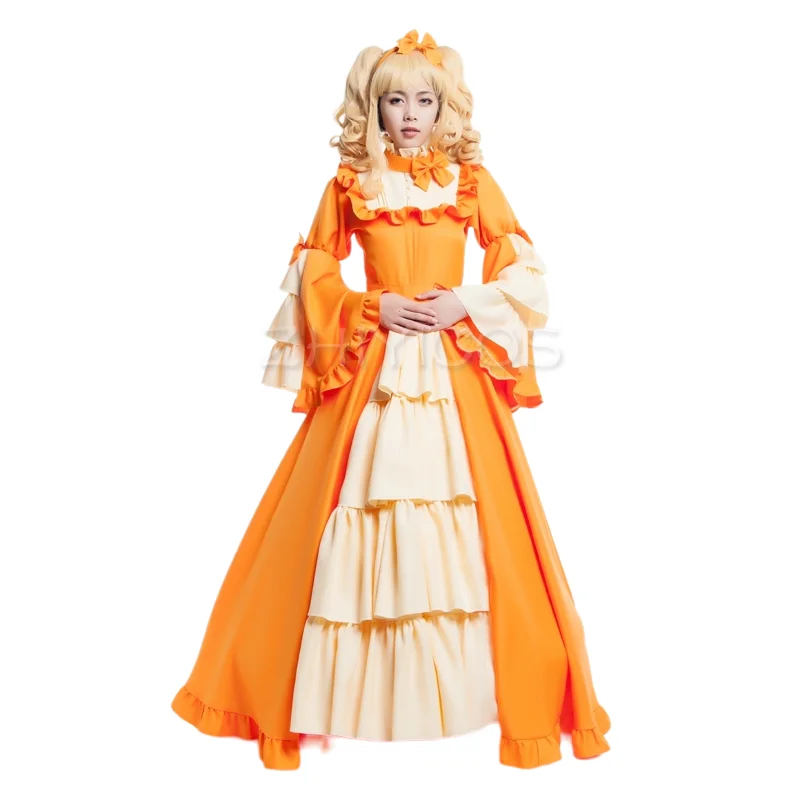 

New Black Butler Kuroshitsuji Elizabeth Cosplay Costume Orange Fancy Dress Lolita Dress Halloween Party Anime Costumes for Women