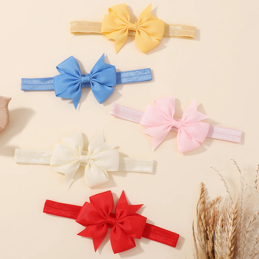 

5Pcs/Set Baby Girls Elastic Headbands with Ribbon Hair Bows Kids Hair Accessories for Infant Newborn Toddler Photo Props