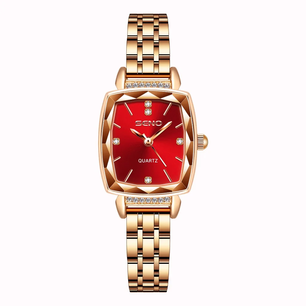 SENO Women's Luxury Square Quartz Watch Stainless Steel Bracelet Wristwatch Elegant Diamond Dial Ladies Fashion Watch