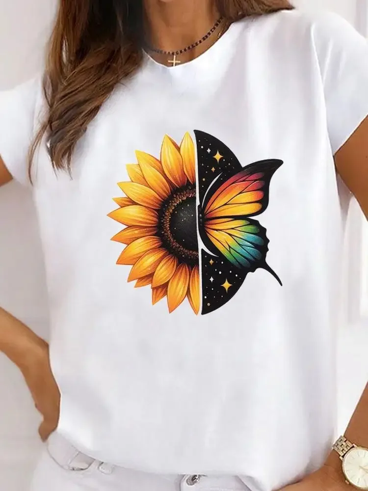 T-shirt manches courtes col rond pour femmes, joli papillon, graphique, populaire, décontracté, vêtements à la mode, imprimé, Y2K