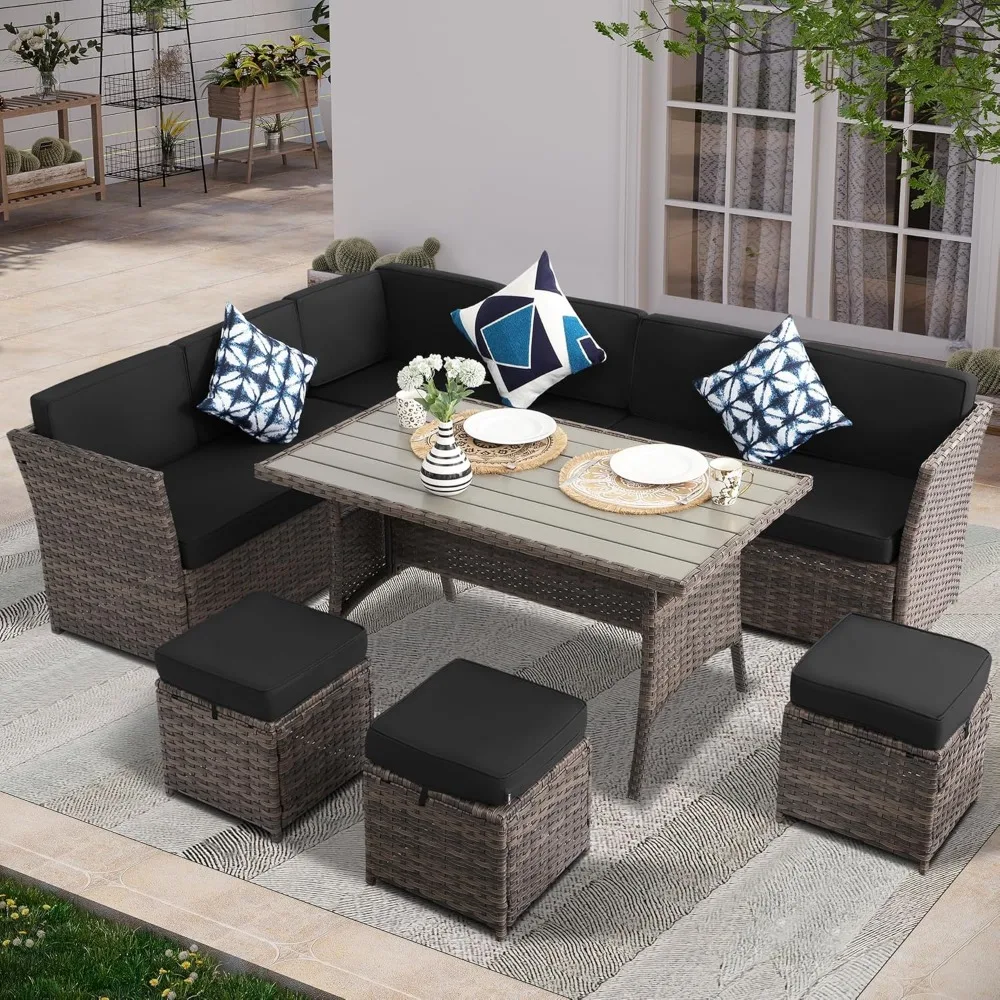 

7 Piece Patio Furniture Set, Outdoor PE Wicker Rattan Outdoor Dining Set, Patio Table and Chairs Set, Patio Conversation Sofa S