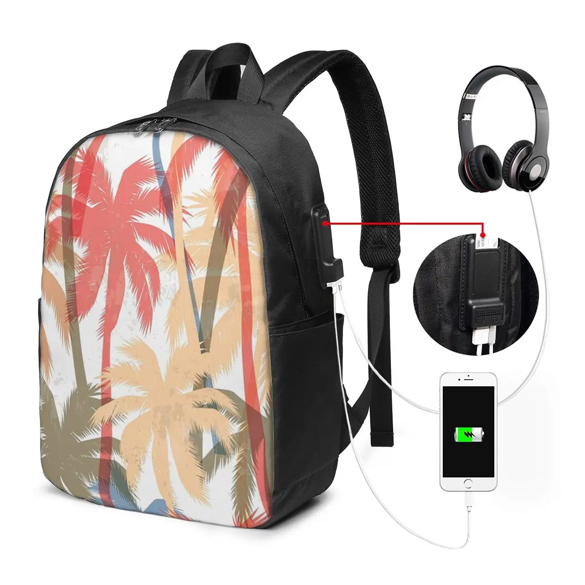 Vintage Coconut Palm Tree Pattern Backpack Travel Notebook Bag Computer College Student School Bag Laptop Shoulder Bags