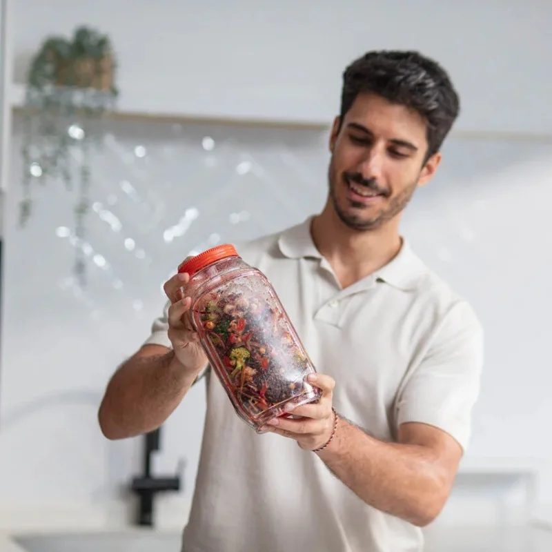 1pcs Orange Large-capacity Salad Jar Portable Simple Home Kitchen Salad Storage Plastic with Graduated Salad Bowl