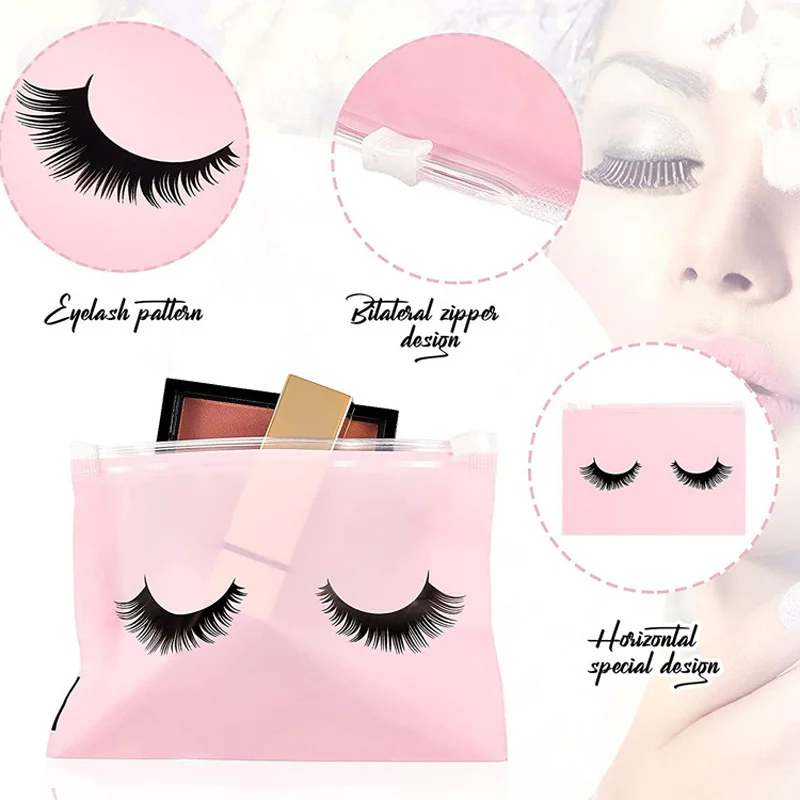 500Pcs/Lot Eyelash Makeup Bags Travel Pouches Toiletry Bags Eyelash Cosmetic Bags Makeup Bag Pouches Zipper for Women Girls