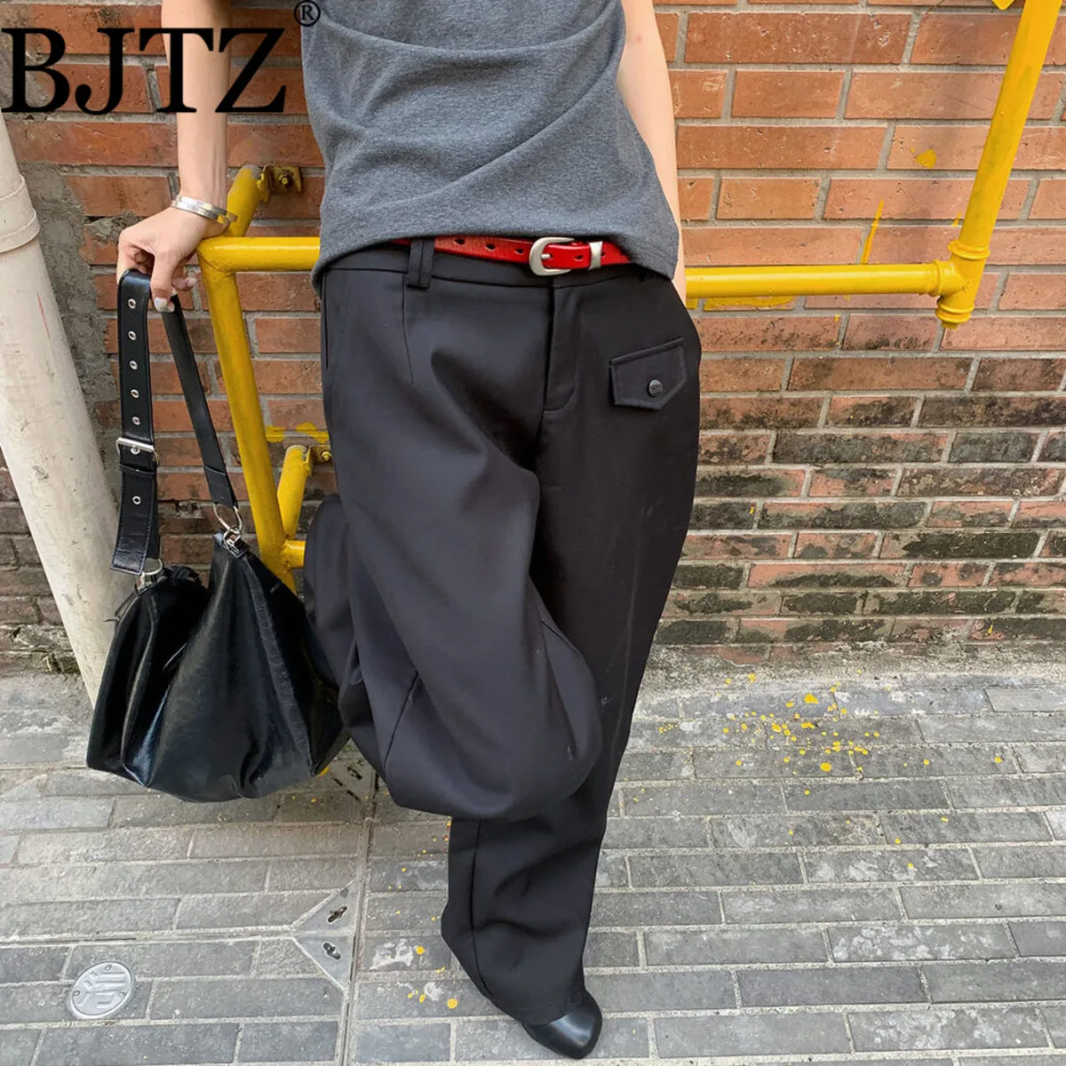 

BJTZ 2026 Spring Summer Autumn Women's Cargo Pants - Retro Pocket Apron Hem Design Straight Leg Casual Trousers