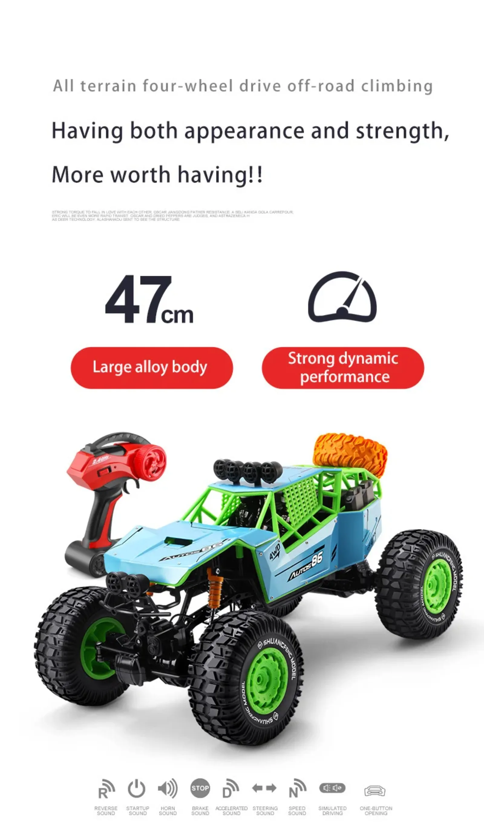 47CM 1:8 Oversized Size 4WD RC Trucks Metal Alloy Body 2.4G Radio Control Off-road 4x4 Vehicle Child Electric Car Toy for Kids