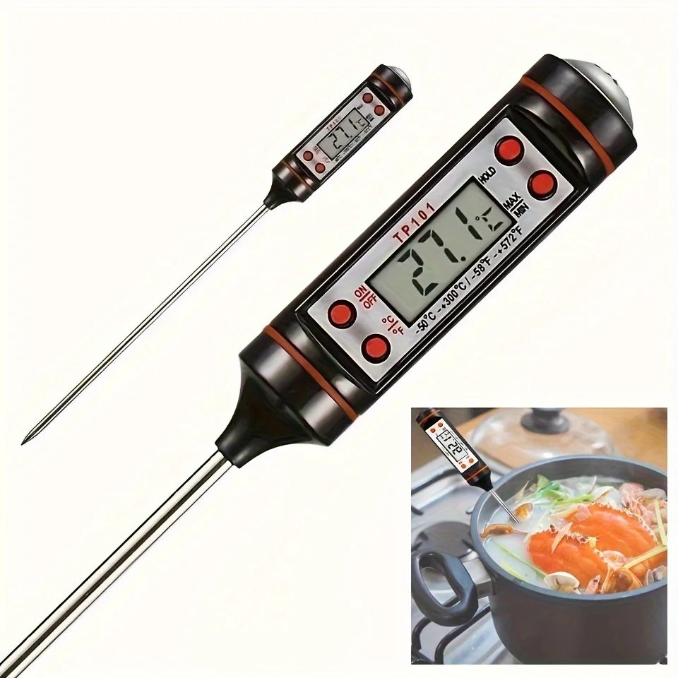 

1 instant-reading digital meat thermometer with probe - stainless steel, LCD display, -200 ° C to 550 ° C range
