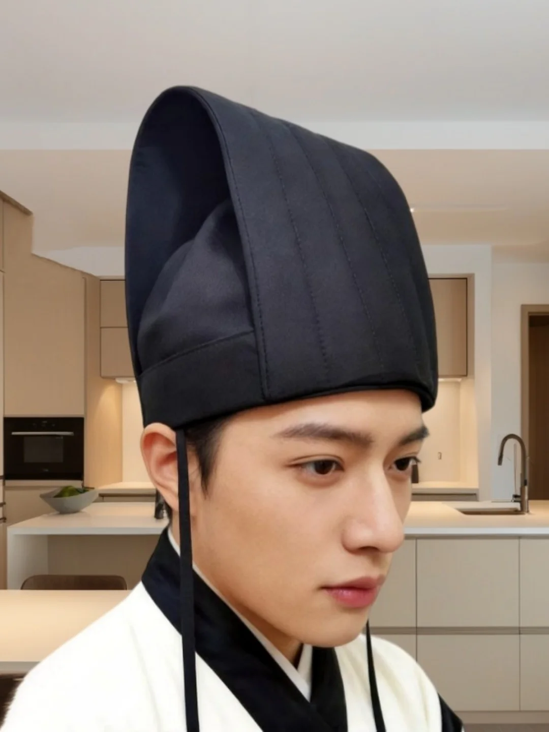 伝統的な中国の成人式用三つ折り帽子-大人式用男性用伝統的なつばなしフラットトップポリエステル繊維帽子