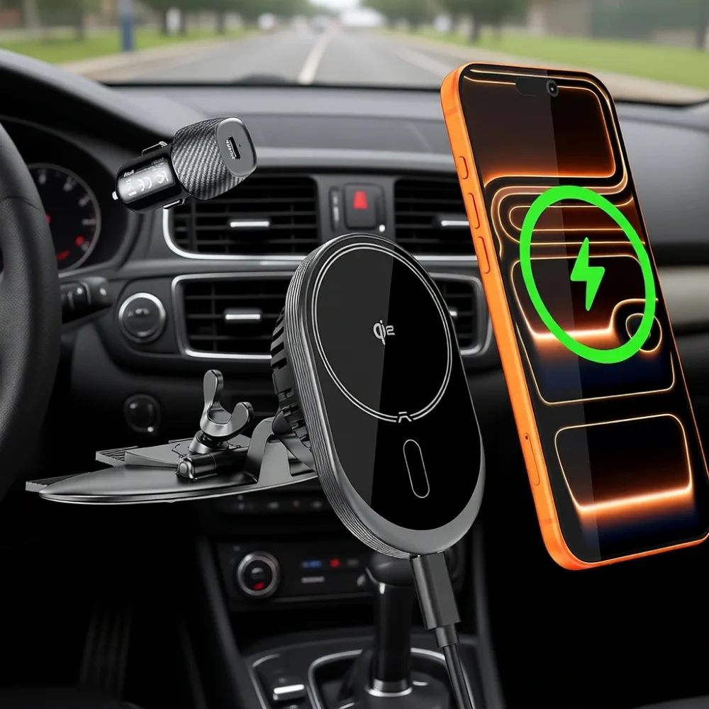 

Беспроводное зарядное устройство 15W Qi2 с магнитным креплением в CD-слот для автомобиля, быстрая зарядка для смартфонов