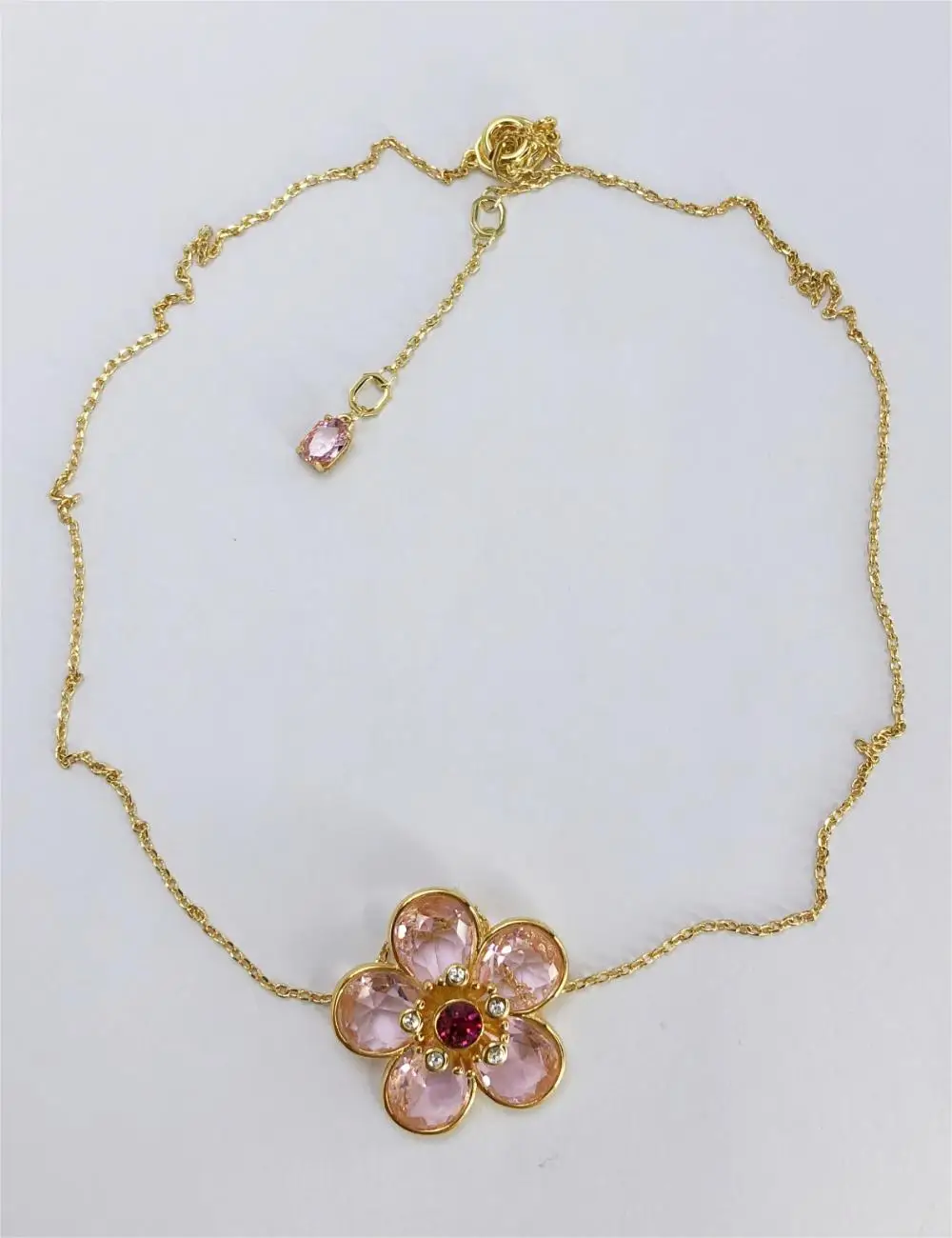 Fashion Jewelry Necklace 925 New Florere Pink Crystal Gemstone Flower Women's Necklace Jewelry Gift Free Shipping