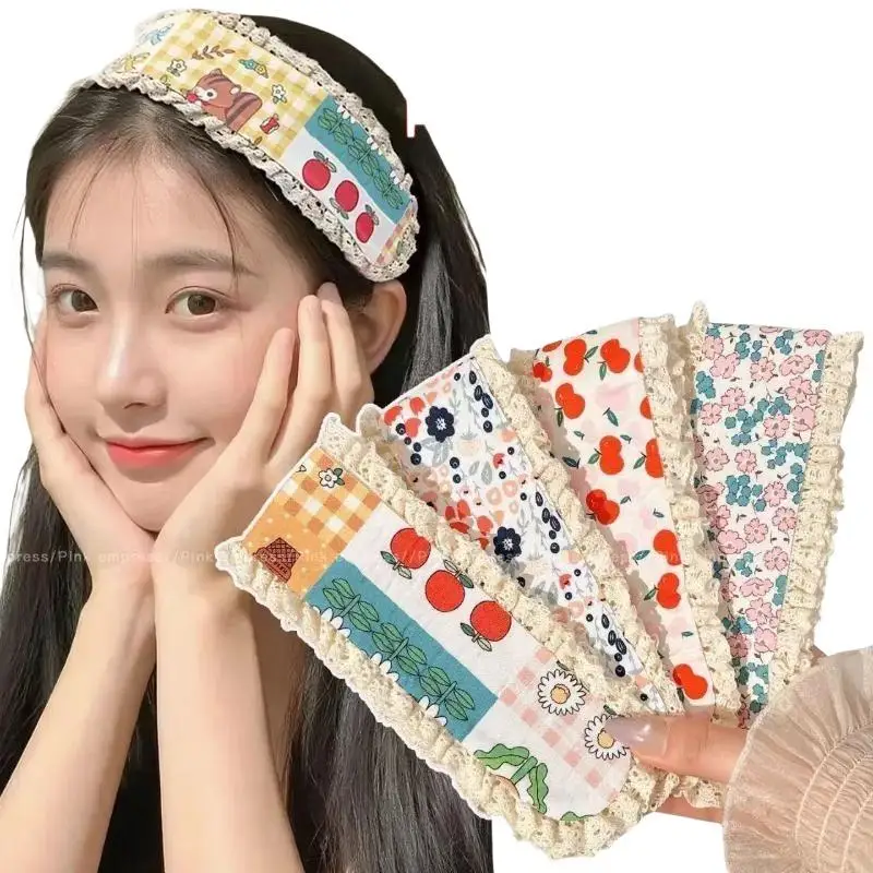 Knitting Colorful Flower Bangs Sticker Hair Band Printed Hair Sticker Headdress Sweet Floral Knitted Bangs Sticker Headband
