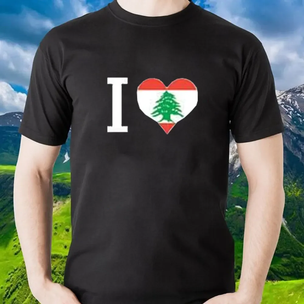 

Gift T-Shirt I Love Lebanon Flag Heart Crest Country Lebanese Expat Graphic T Shirts Cotton Streetwear Short Sleeve Men Clothing