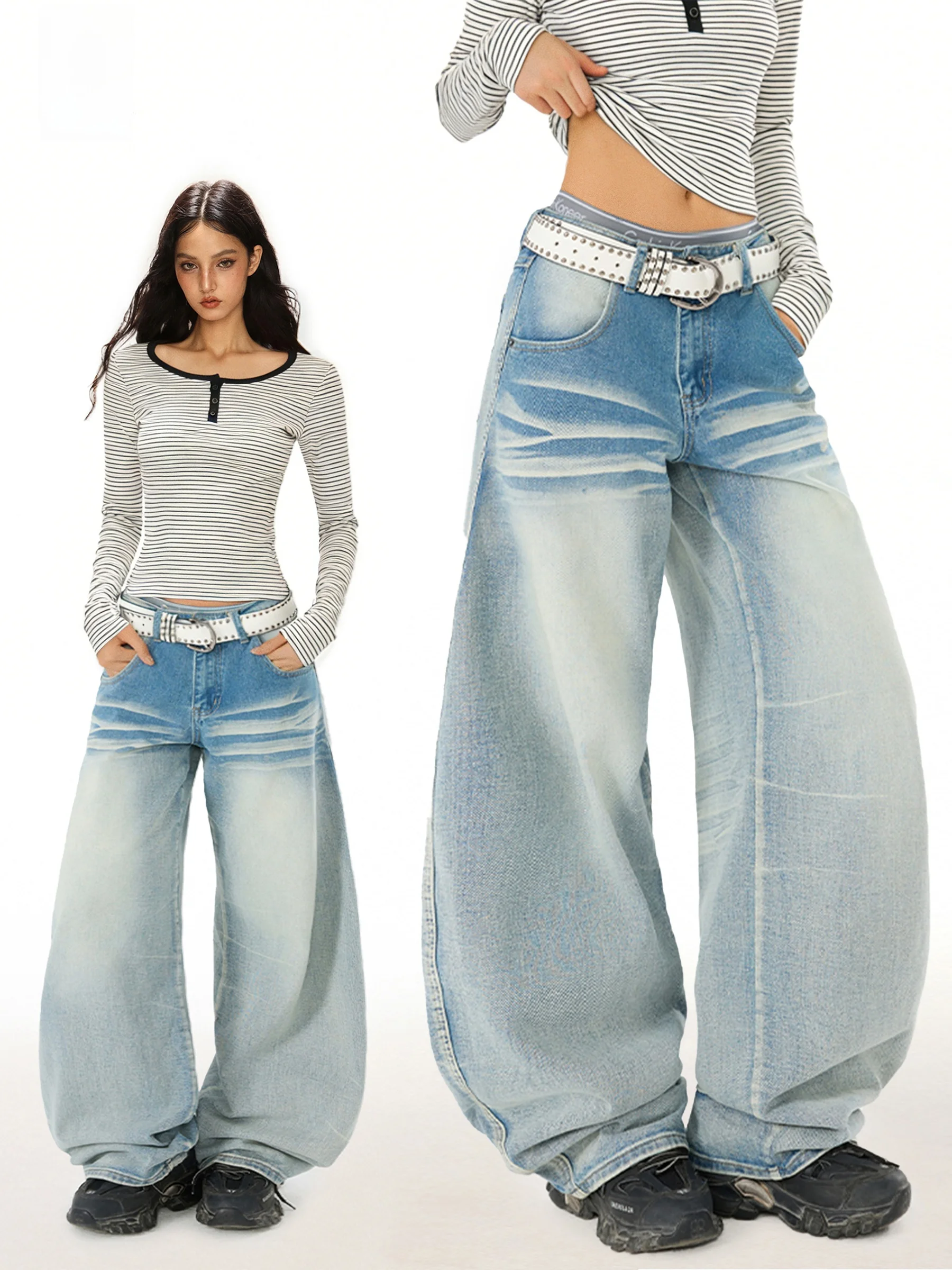 

Женские джинсы из светлого денима, свободного кроя, прямые брюки с высокой талией, на молнии, повседневные, в американском стиле