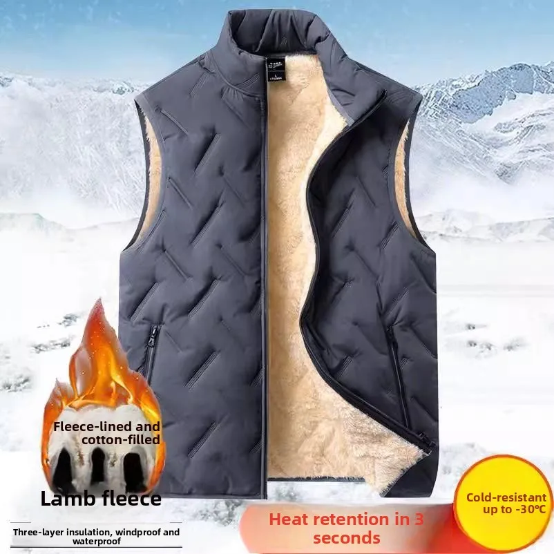 Thiened Fce Lined Lamb Velvet Warm Casual Vest Men's Autumn Winter Outerwear Faion Urban Sle Zipper Closure  Color