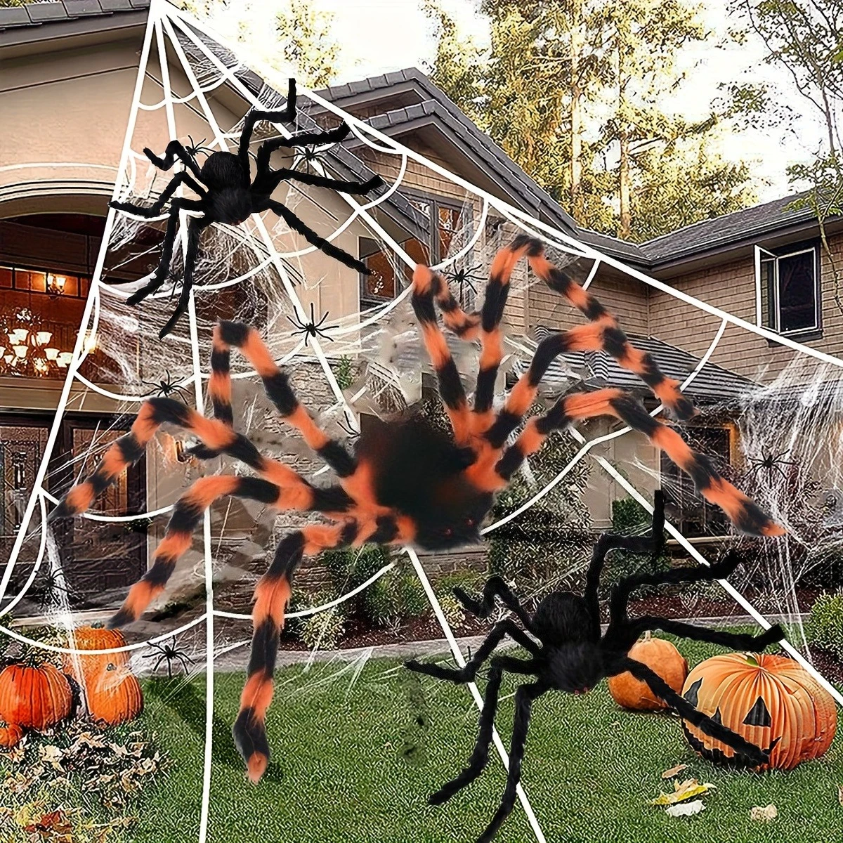 1 pièce de fausse araignée géante de couleur et noire, décoration d'horreur d'Halloween adaptée aux fêtes dans la cour et à la décoration de la pièce.