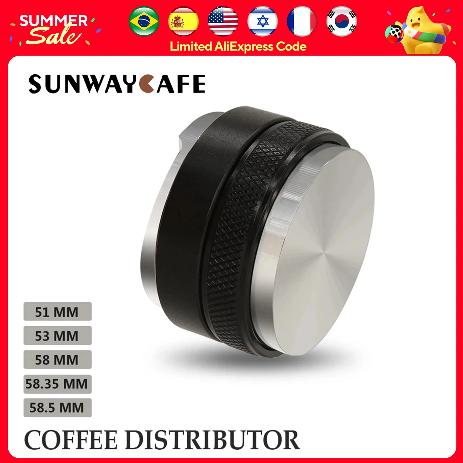 

51/53/58/58.5mm Coffee Distributor Stainless Steel Adjustable Height Coffee Leveler Espresso Tamper Double Sided Accessories